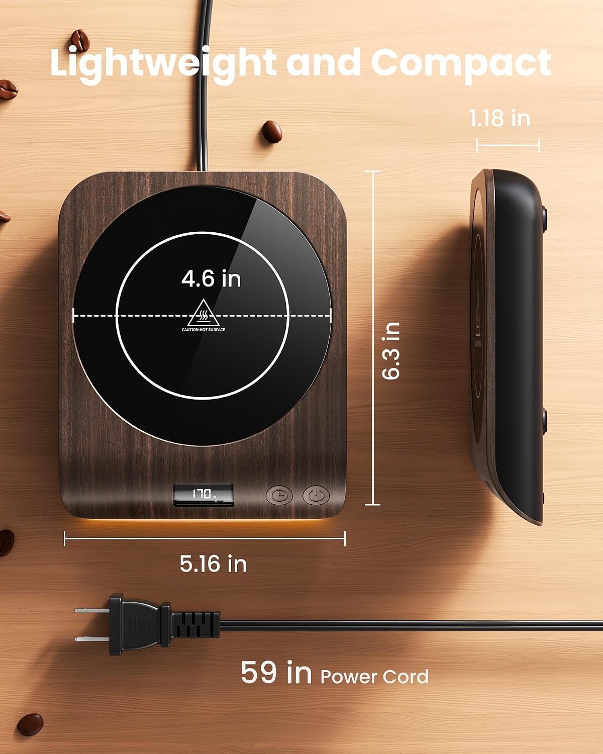 image:imageGaiatop Coffee Mug Warmer 3 Temperature Settings 210H Auto Shut Off and Warm Strip Indicator Lights 50W Smart Cup Warmers Fast Heating Plate for Tea Milk Cocoa Candle Stocking Stuffers WoodWood