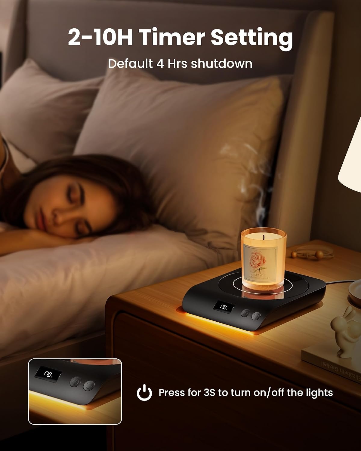 image:imageGaiatop Coffee Mug Warmer 3 Temperature Settings 210H Auto Shut Off and Warm Strip Indicator Lights 50W Smart Cup Warmers Fast Heating Plate for Tea Milk Cocoa Candle Stocking Stuffers WoodBlack