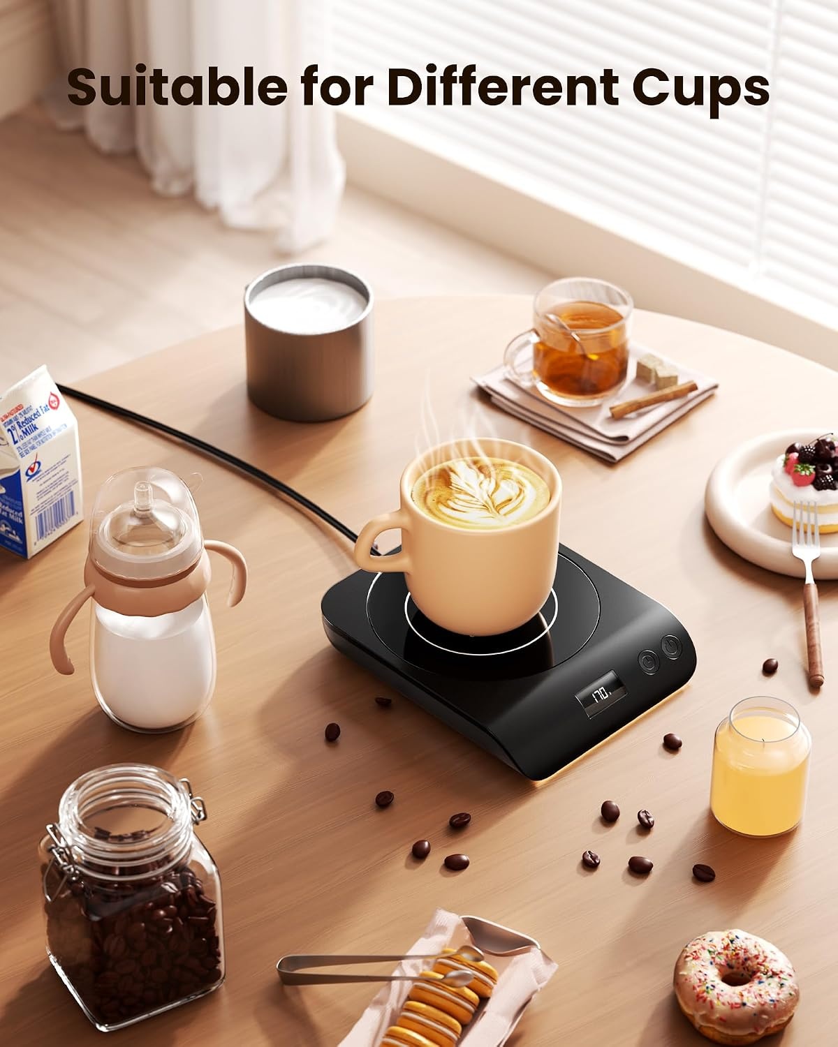 image:imageGaiatop Coffee Mug Warmer 3 Temperature Settings 210H Auto Shut Off and Warm Strip Indicator Lights 50W Smart Cup Warmers Fast Heating Plate for Tea Milk Cocoa Candle Stocking Stuffers WoodBlack