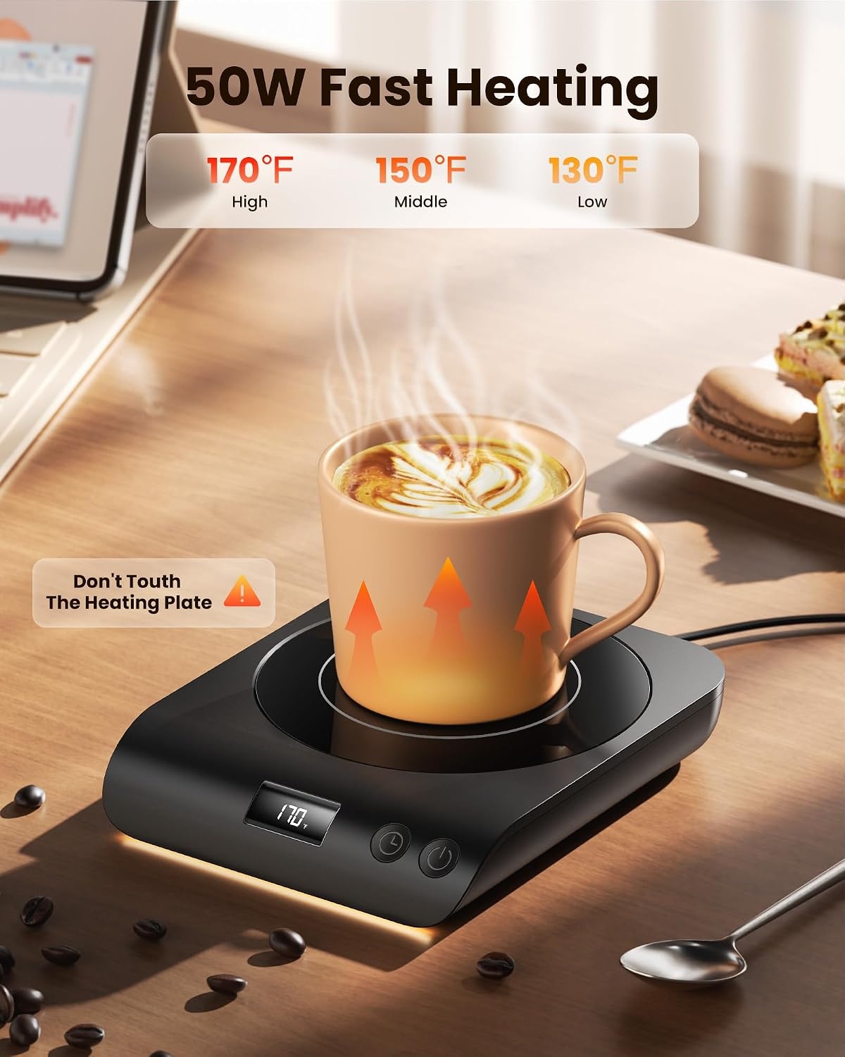 image:imageGaiatop Coffee Mug Warmer 3 Temperature Settings 210H Auto Shut Off and Warm Strip Indicator Lights 50W Smart Cup Warmers Fast Heating Plate for Tea Milk Cocoa Candle Stocking Stuffers WoodBlack