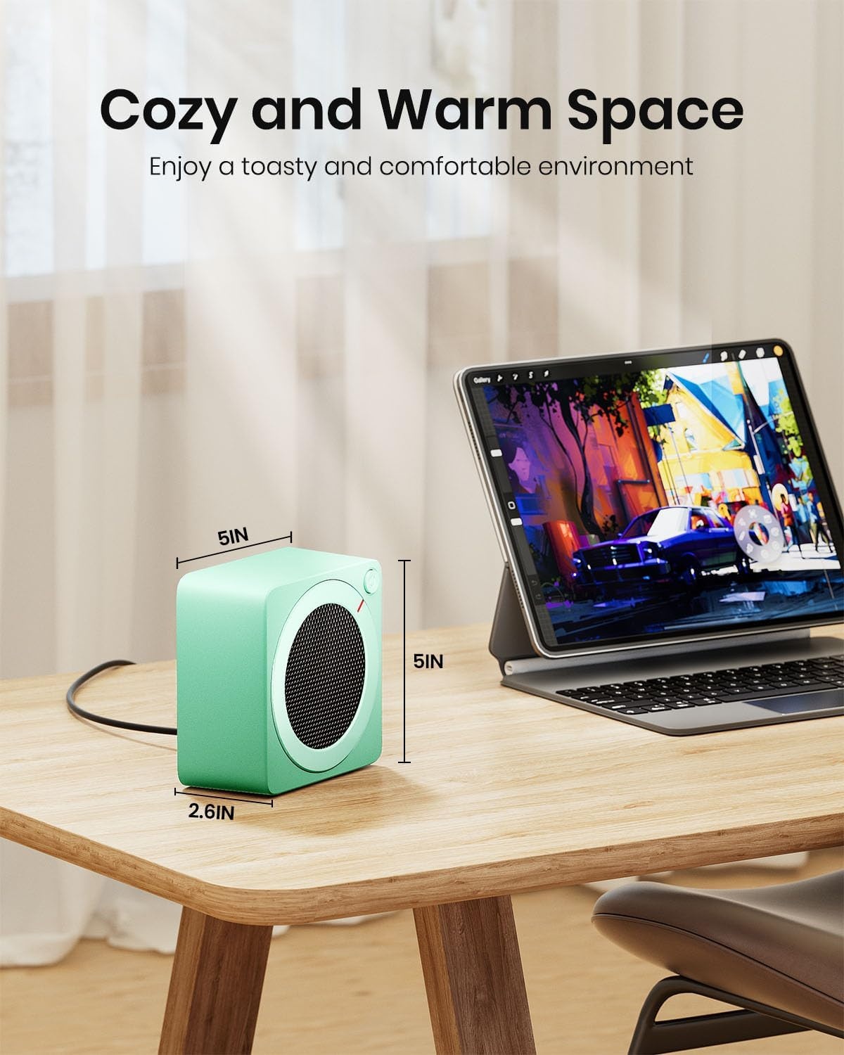 image:imageGaiatop Mini Space Heater Lightweight PTC Ceramic Fast Heating 500W Energy Efficient for Indoor Use Overheating amp 45 TipOver Protection Portable Desk Electric Heaters for Office Home PinkGreen