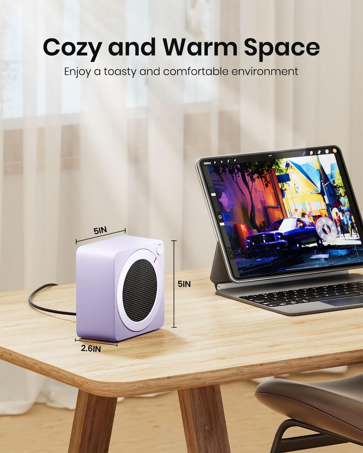 image:imageGaiatop Mini Space Heater Lightweight PTC Ceramic Fast Heating 500W Energy Efficient for Indoor Use Overheating amp 45 TipOver Protection Portable Desk Electric Heaters for Office Home PinkPurple