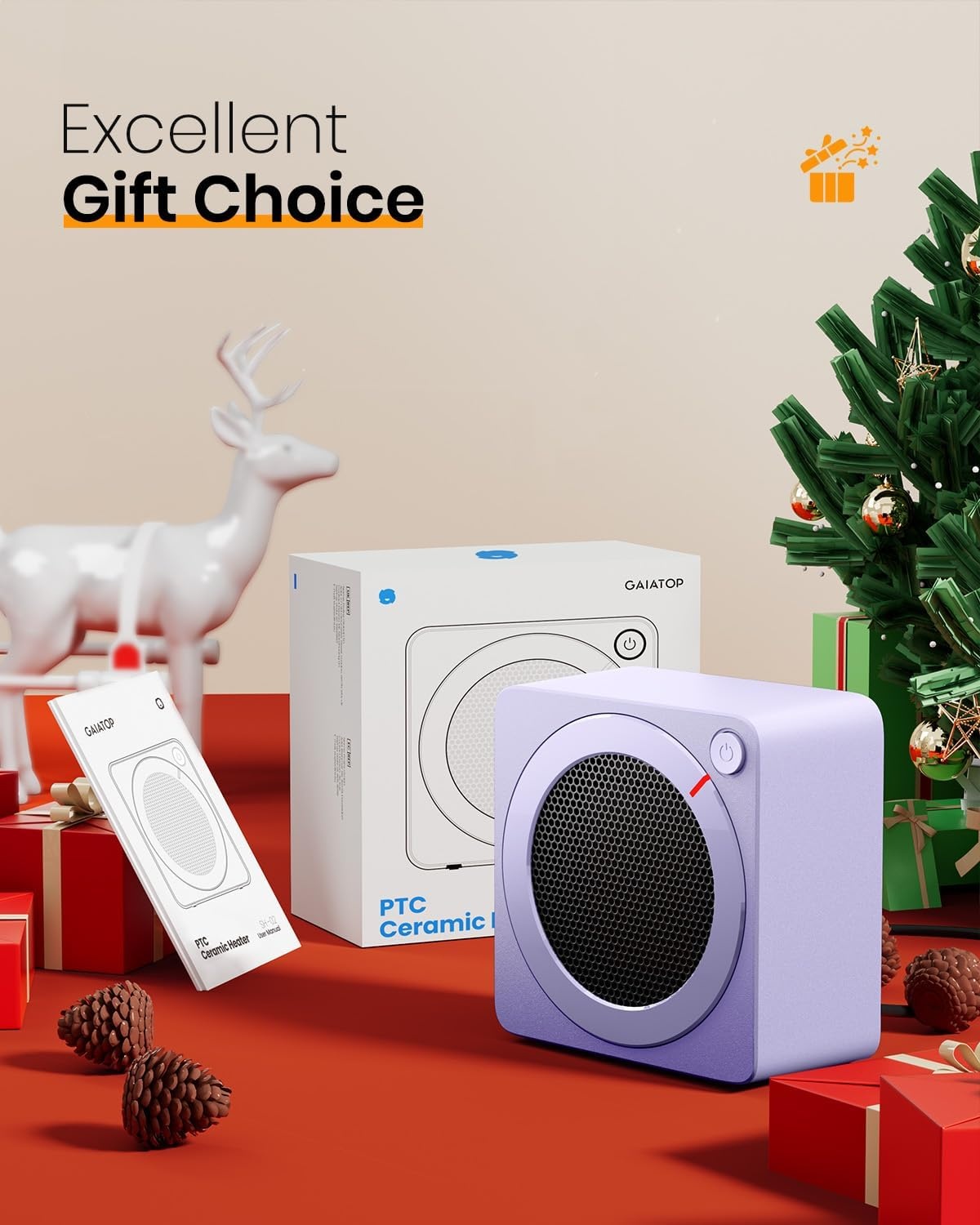 image:imageGaiatop Mini Space Heater Lightweight PTC Ceramic Fast Heating 500W Energy Efficient for Indoor Use Overheating amp 45 TipOver Protection Portable Desk Electric Heaters for Office Home PinkPurple