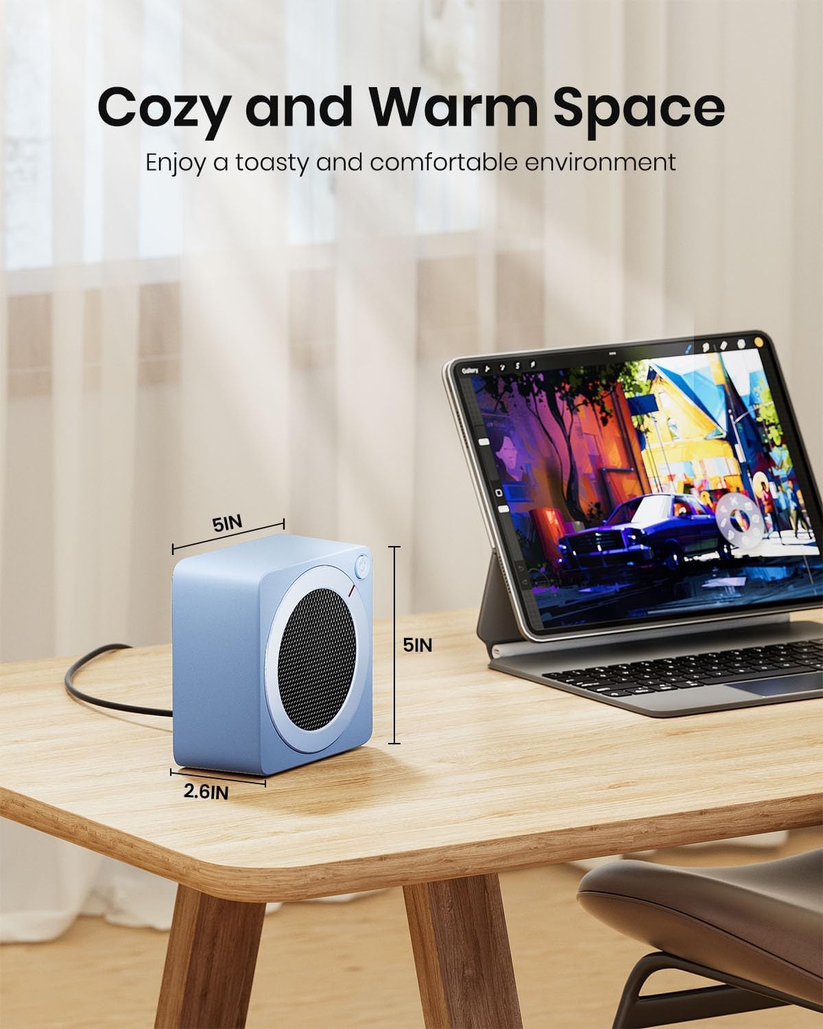 image:imageGaiatop Mini Space Heater Lightweight PTC Ceramic Fast Heating 500W Energy Efficient for Indoor Use Overheating amp 45 TipOver Protection Portable Desk Electric Heaters for Office Home PinkBlue