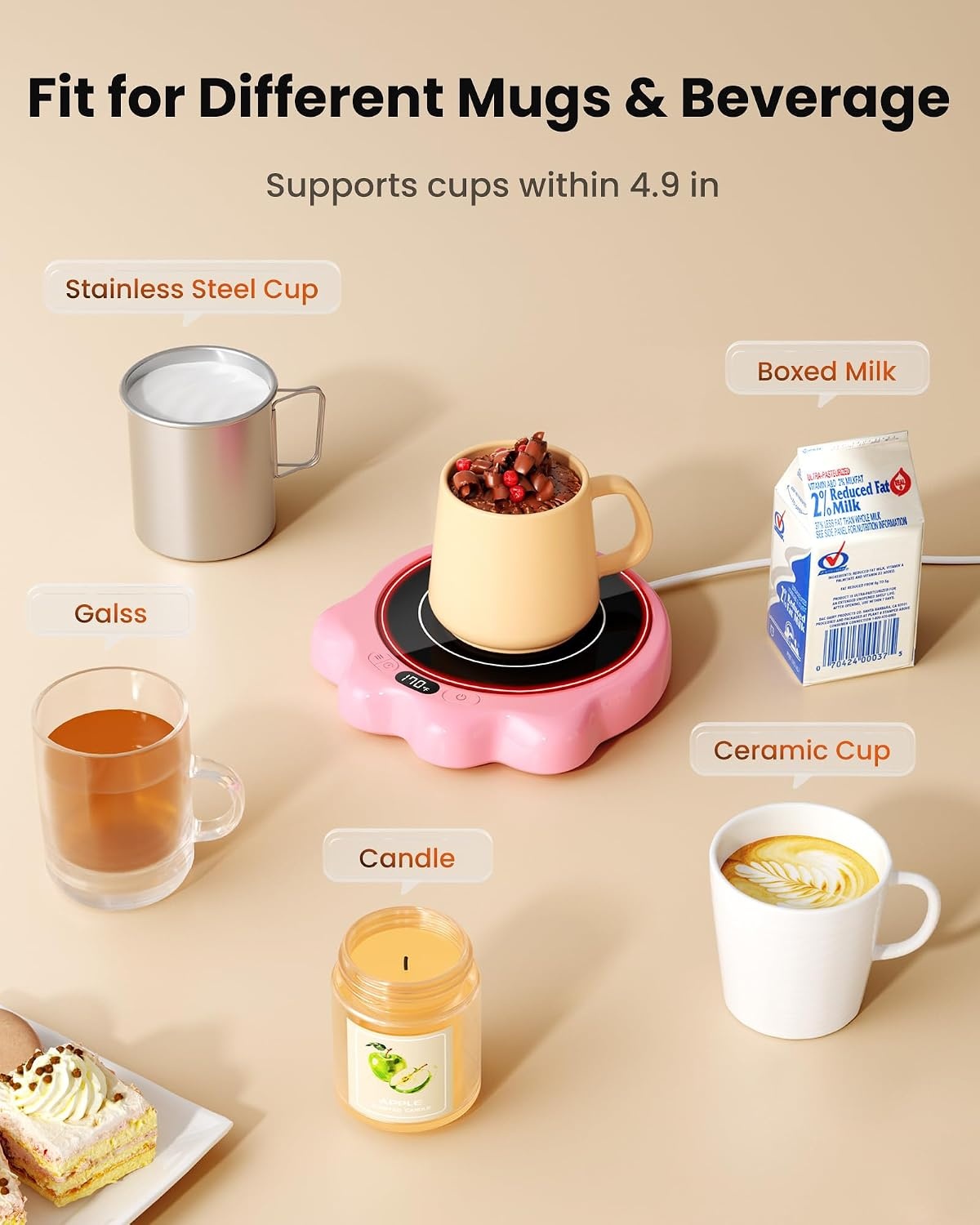 image:imageGaiatop Mug Warmer 50W Cute Cat Paw Cup Warmers 3 Temp Settings 210H Auto Shut Off Coffee Accessories Keep Beverage Hot for Desk and Home Heated Plate Stocking Stuffers for Tea Candle PinkPink