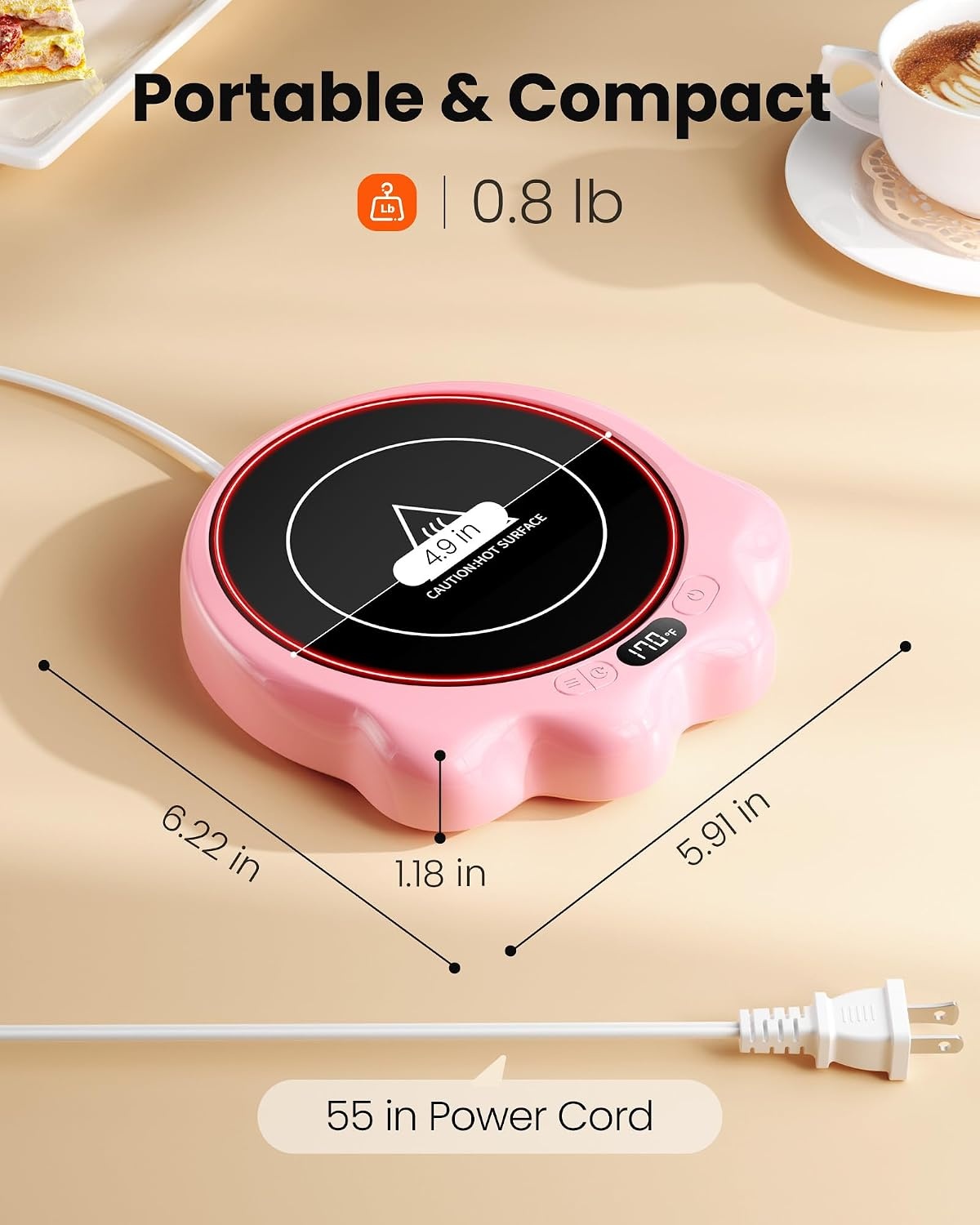 image:imageGaiatop Mug Warmer 50W Cute Cat Paw Cup Warmers 3 Temp Settings 210H Auto Shut Off Coffee Accessories Keep Beverage Hot for Desk and Home Heated Plate Stocking Stuffers for Tea Candle PinkPink