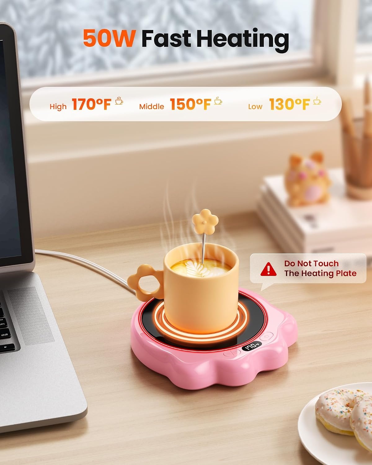 image:imageGaiatop Mug Warmer 50W Cute Cat Paw Cup Warmers 3 Temp Settings 210H Auto Shut Off Coffee Accessories Keep Beverage Hot for Desk and Home Heated Plate Stocking Stuffers for Tea Candle PinkPink