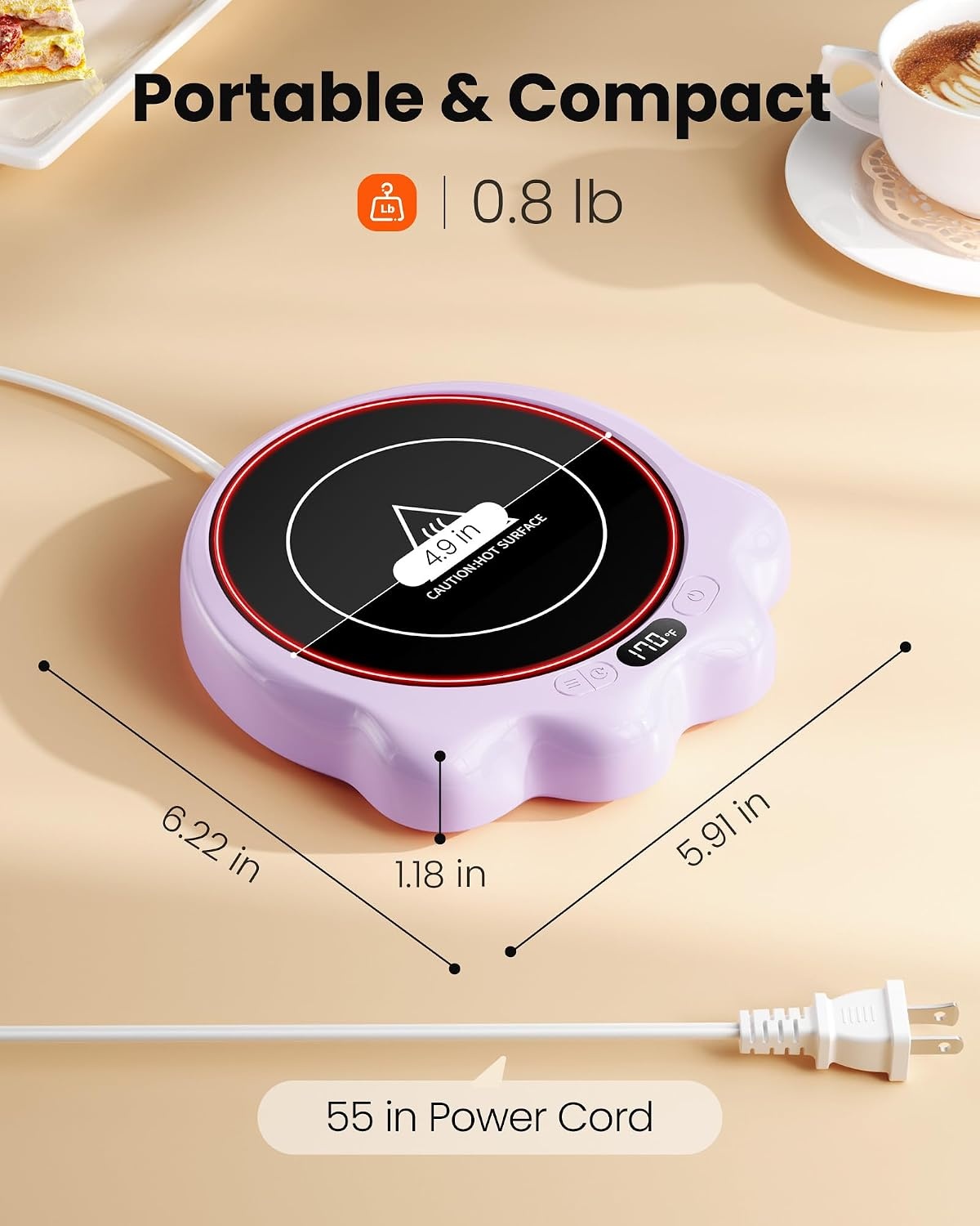 image:imageGaiatop Mug Warmer 50W Cute Cat Paw Cup Warmers 3 Temp Settings 210H Auto Shut Off Coffee Accessories Keep Beverage Hot for Desk and Home Heated Plate Stocking Stuffers for Tea Candle PinkPurple