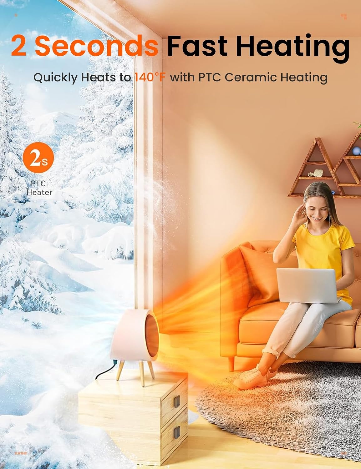 image:imageGaiatop Portable Space Heater for Indoor Use 1000W600W Small Electric Desk Heater for Bedroom or Office 2s PTC Ceramic Heating Overheat amp TipOver Protection Cute Gifts for Women Coworkers Pink