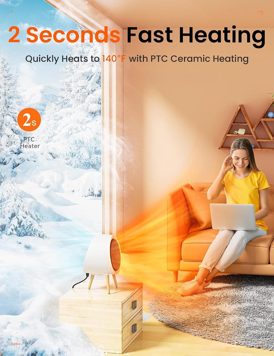 image:imageGaiatop Portable Space Heater for Indoor Use 1000W600W Small Electric Desk Heater for Bedroom or Office 2s PTC Ceramic Heating Overheat amp TipOver Protection Cute Gifts for Women Men White
