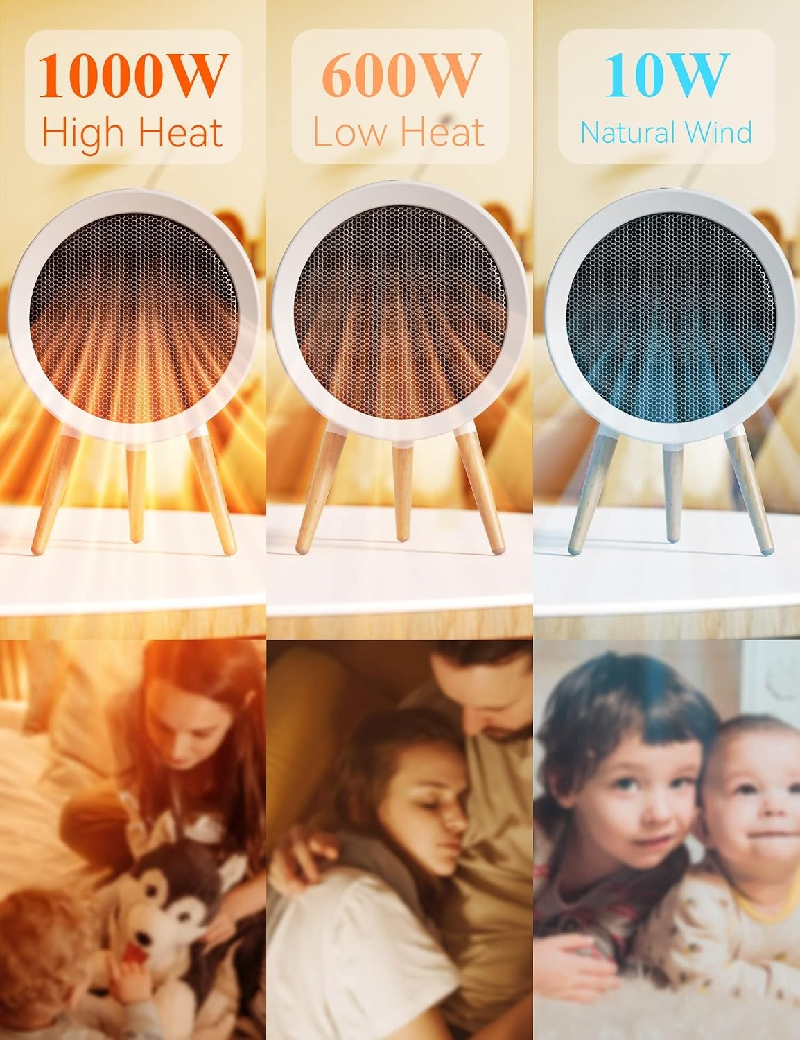 image:imageGaiatop Portable Space Heater for Indoor Use 1000W600W Small Electric Desk Heater for Bedroom or Office 2s PTC Ceramic Heating Overheat amp TipOver Protection Cute Gifts for Women Men White