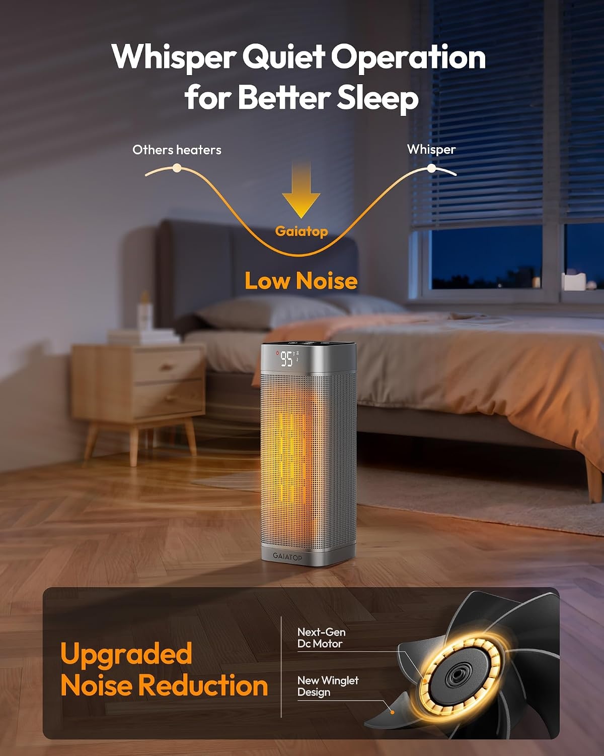 image:imageGaiatop Space Heaters for Indoor Use Portable Electric Heater with Thermostat 1500W PTC Ceramic Room Heater with Remote 5 Modes 60 Oscillating 12H Timer Fast Heating Bedroom Office Bathroom HomeSilver
