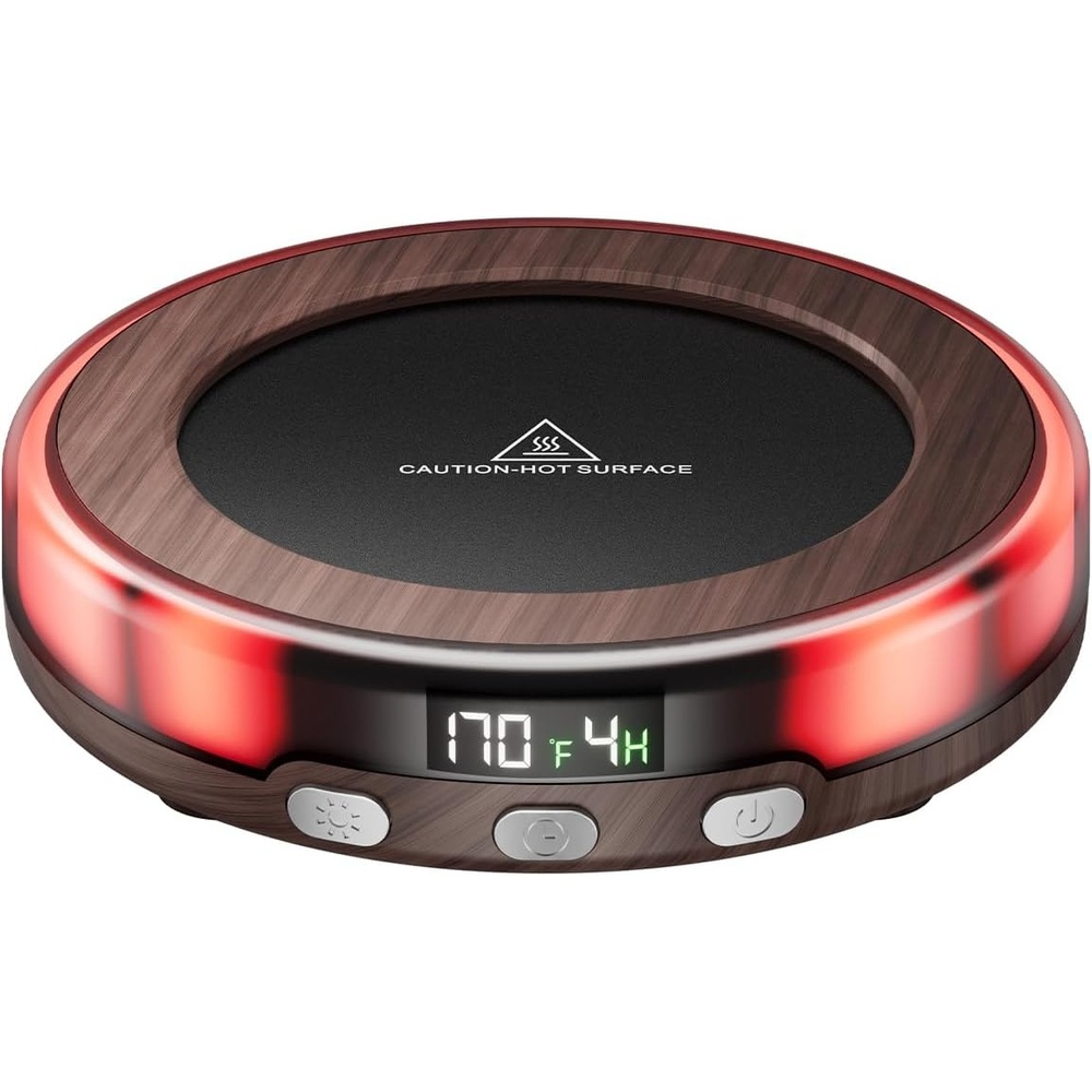 image:imageGaiatop Coffee Mug Warmer for Desk 3 Temp Settings 29Hrs Timer 3 Colorful Romantic Atmosphere Light Modes Stocking Stuffers Beverage Heating Plate with Digital Display for Candle Tea Milk BlackWood