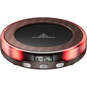 Gaiatop Coffee Mug Warmer for Desk, 3 Temp Settings, 2-9Hrs Timer, 3 Colorful Romantic Atmosphere Light Modes, Stocking Stuffers, Beverage Heating Plate with Digital Display for Candle Tea Milk Black(Wood)